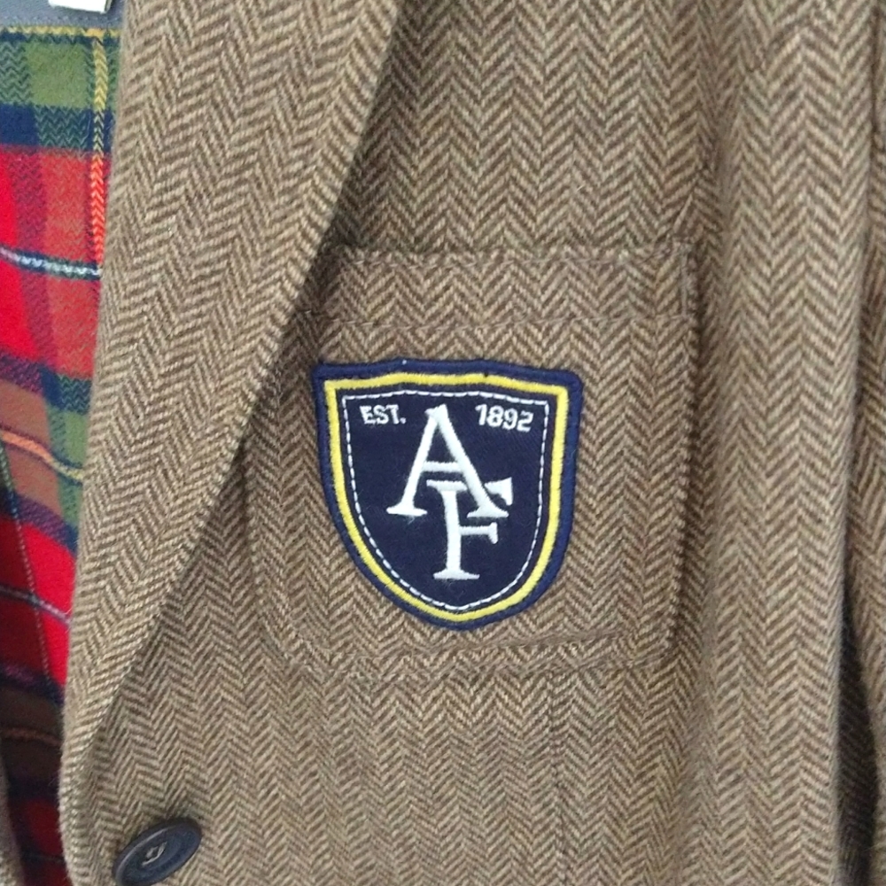 Vintage Brown Abercrombie Emblem Houndstooth Tartan Academia Blazer - Picture 6 of 10